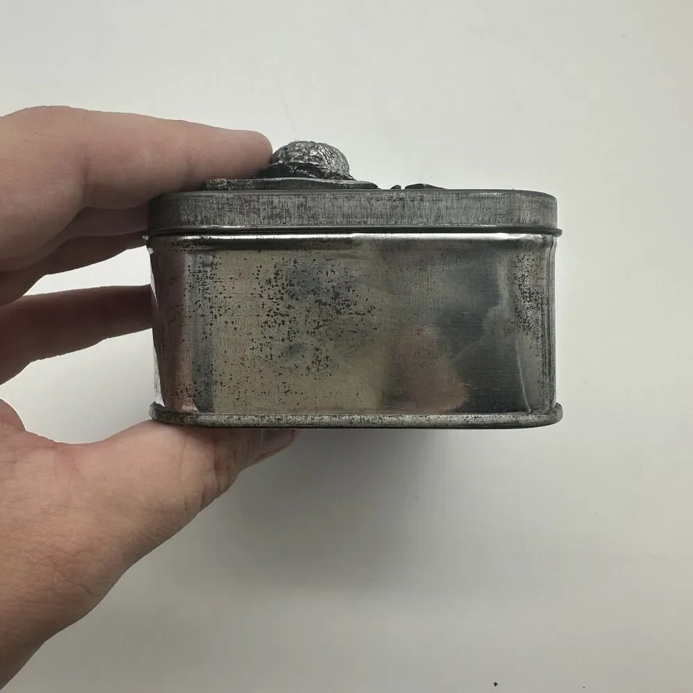 Metzke 1975 Metal Hinged Trinket Box w/ Pewter Turtle & Lily Pads Keepsake 4x3”